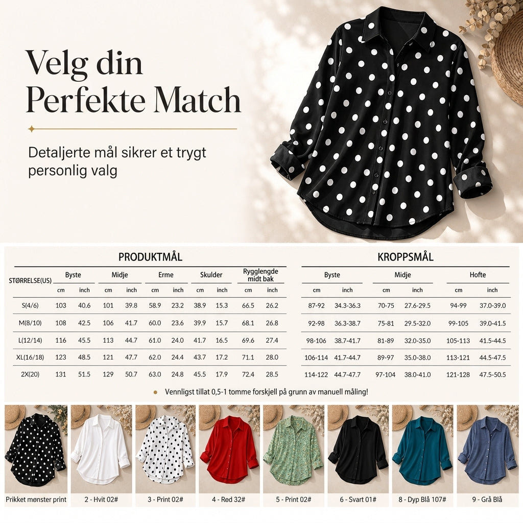 Elegant og uformell langermet bluse med knapping for kvinner