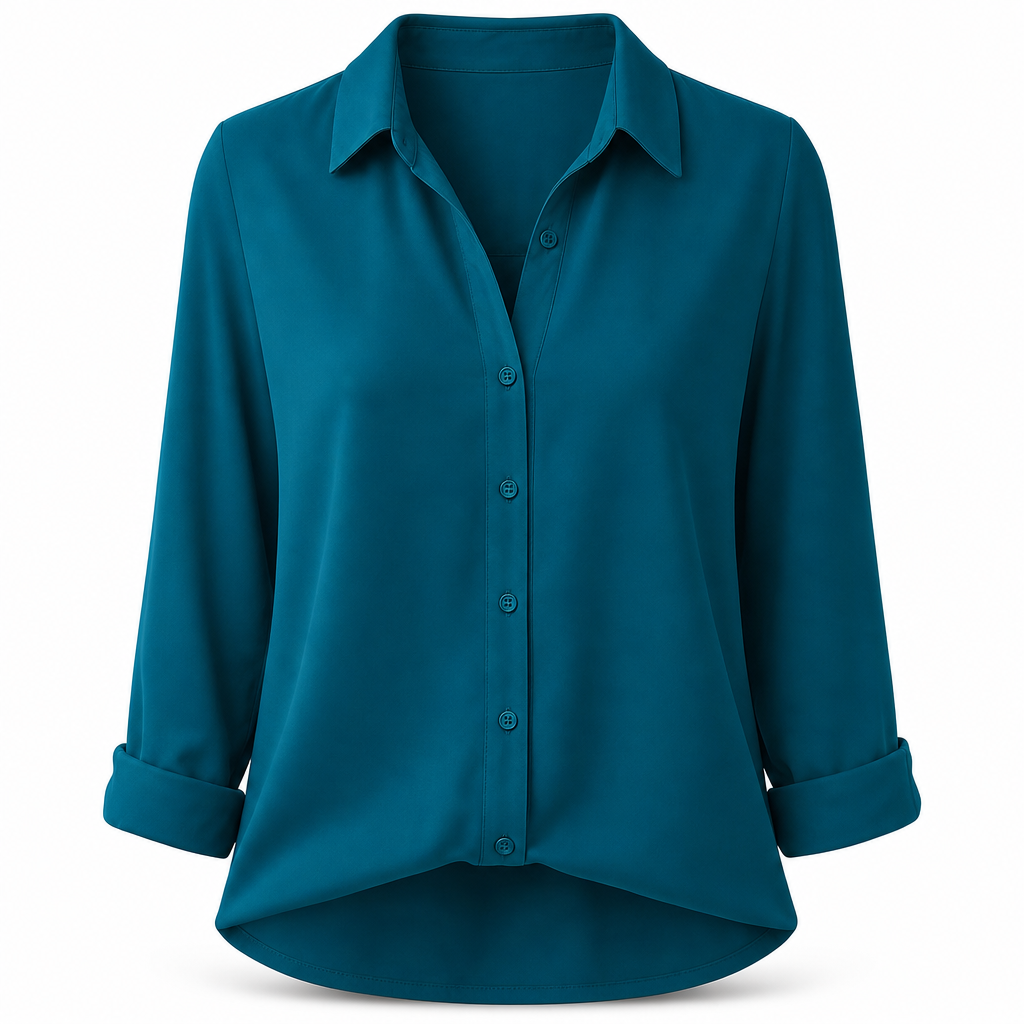 Elegant og uformell langermet bluse med knapping for kvinner