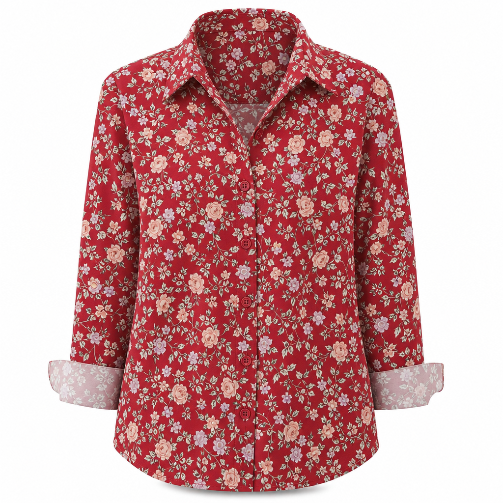 Elegant og uformell langermet bluse med knapping for kvinner