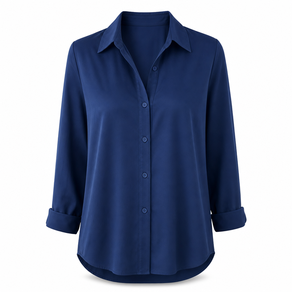 Elegant og uformell langermet bluse med knapping for kvinner