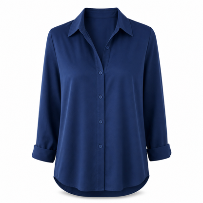 Elegant og uformell langermet bluse med knapping for kvinner