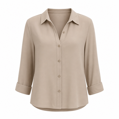 Elegant og uformell langermet bluse med knapping for kvinner