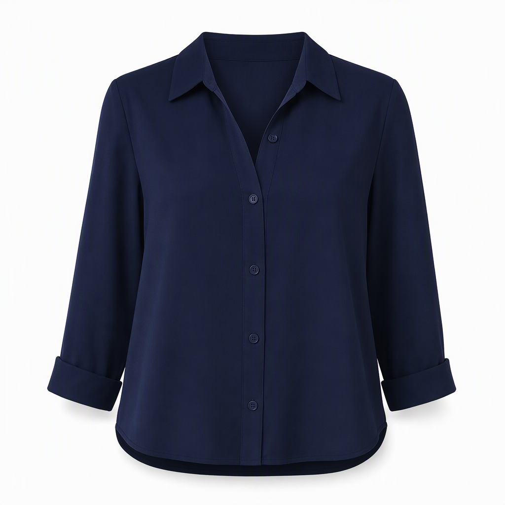 Elegant og uformell langermet bluse med knapping for kvinner