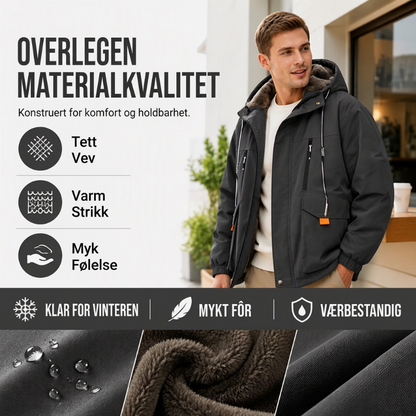 Herreparkasjakke med plymfôr og hette
