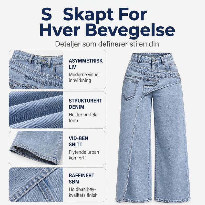 Trendy, asymmetriske bredbuksjeans for kvinner