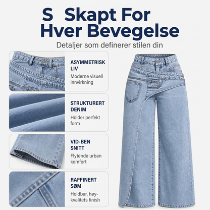 Trendy, asymmetriske bredbuksjeans for kvinner