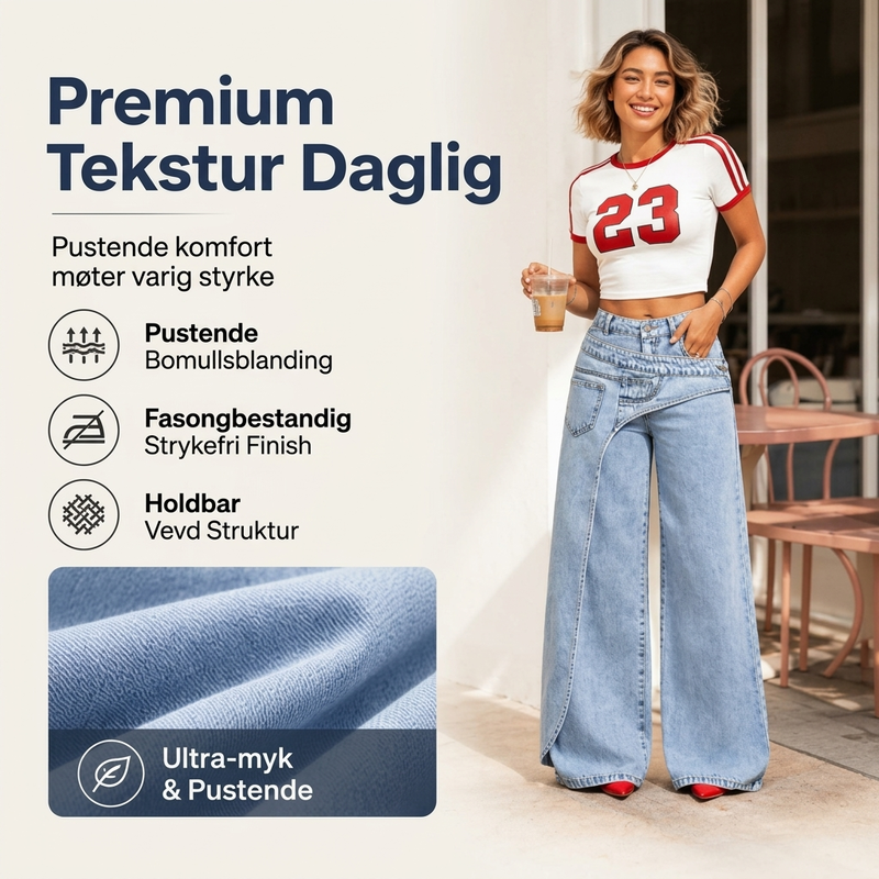 Trendy, asymmetriske bredbuksjeans for kvinner