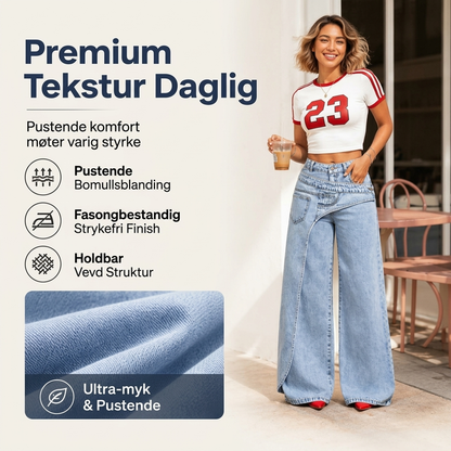 Trendy, asymmetriske bredbuksjeans for kvinner