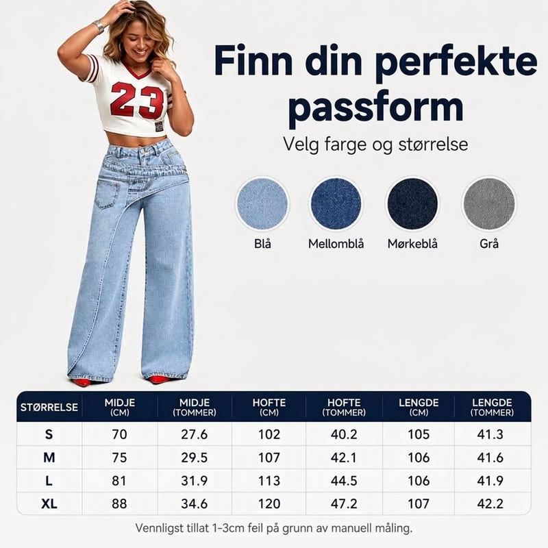Trendy, asymmetriske bredbuksjeans for kvinner
