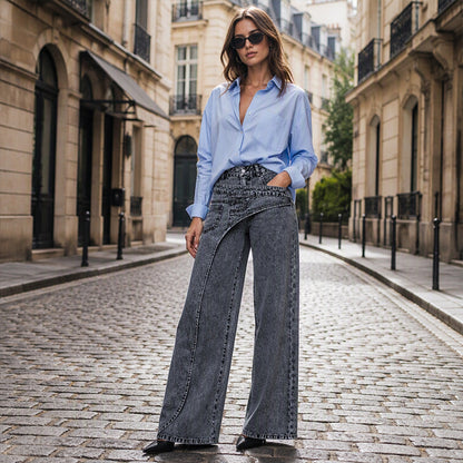 Trendy, asymmetriske bredbuksjeans for kvinner
