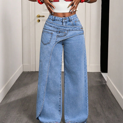 Trendy, asymmetriske bredbuksjeans for kvinner