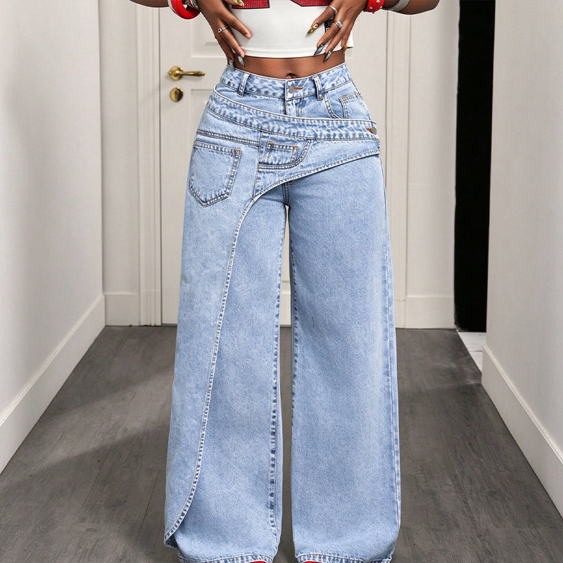 Trendy, asymmetriske bredbuksjeans for kvinner