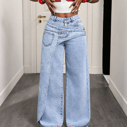Trendy, asymmetriske bredbuksjeans for kvinner