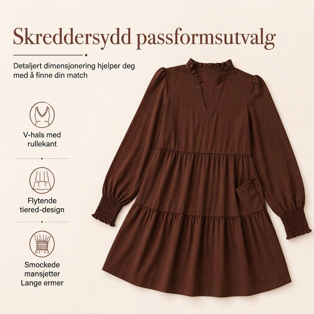 Kvinner V-halset lagdelt volanger minikjole