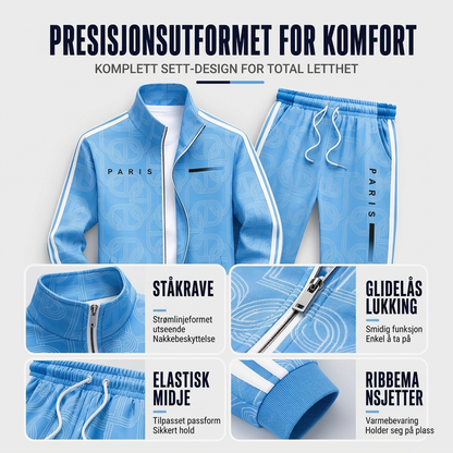 Sett med helglidelås jakke og bukser for menn med geometrisk trykk