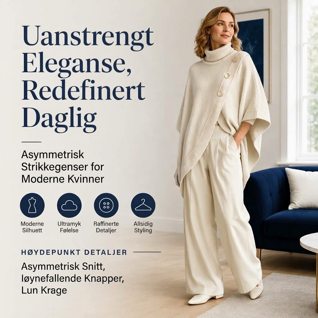 Asymmetrisk turtleneck poncho-strikkegenser for kvinner