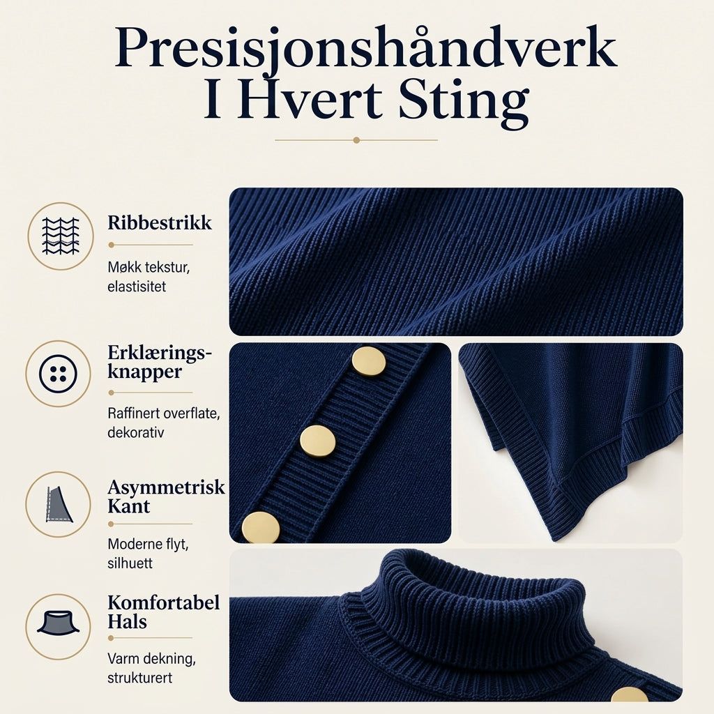 Asymmetrisk turtleneck poncho-strikkegenser for kvinner