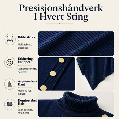 Asymmetrisk turtleneck poncho-strikkegenser for kvinner