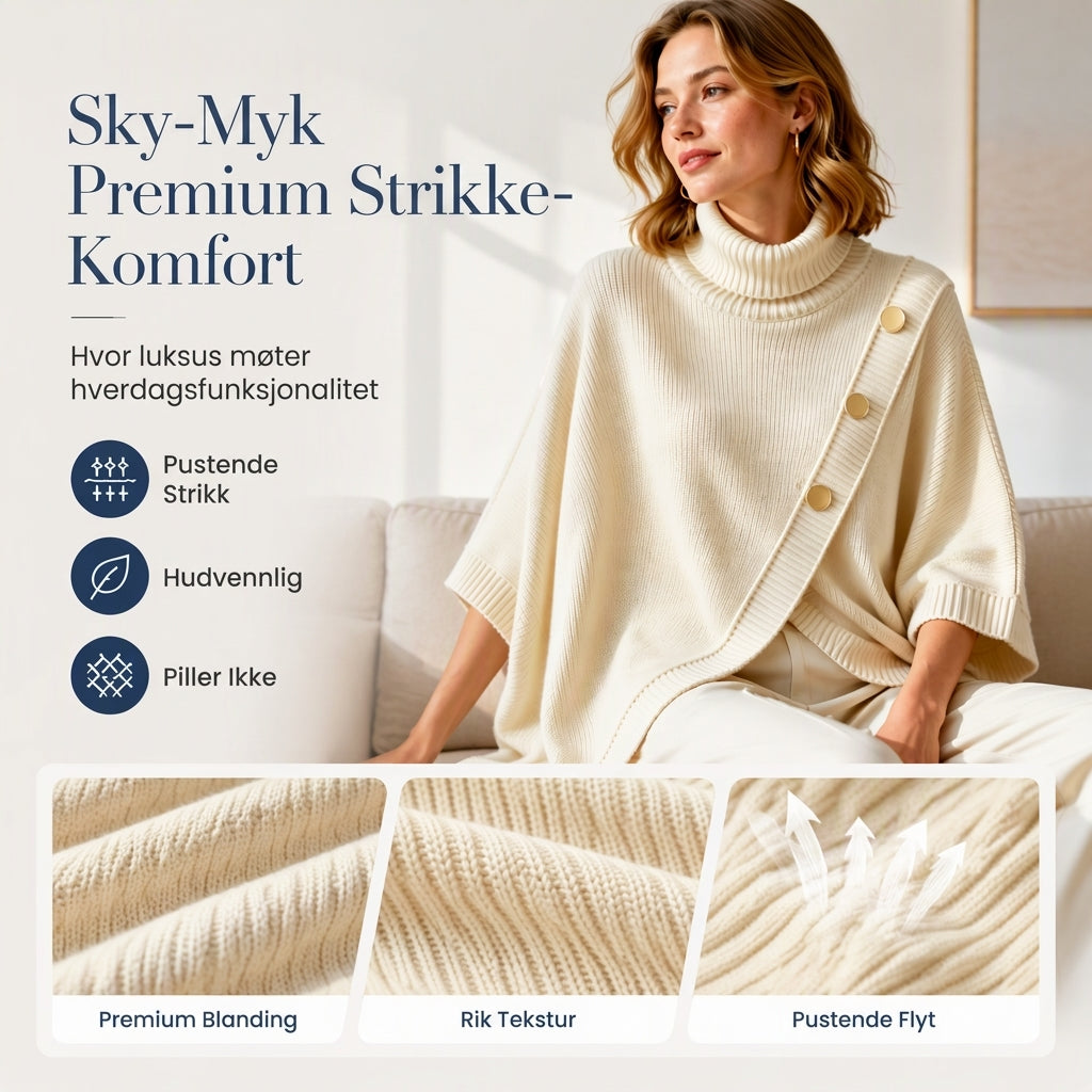 Asymmetrisk turtleneck poncho-strikkegenser for kvinner