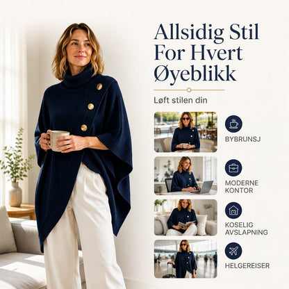 Asymmetrisk turtleneck poncho-strikkegenser for kvinner