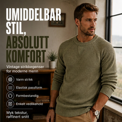 Klassisk rundhalset strikket genser for herrer