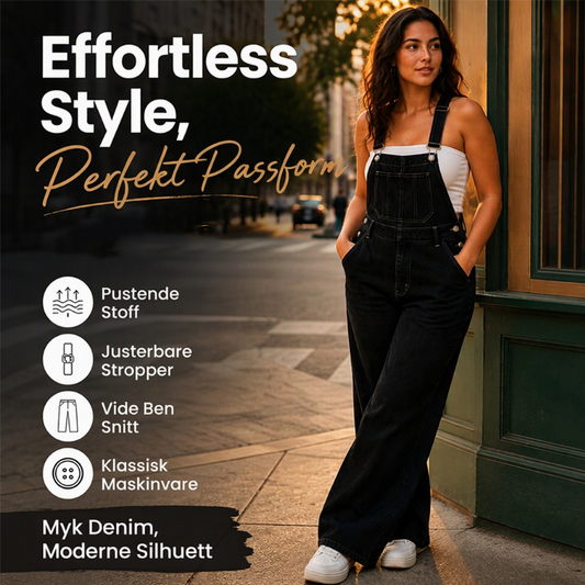 Bredbens overall i denim for kvinner med lommer