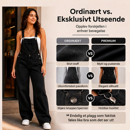 Bredbens overall i denim for kvinner med lommer