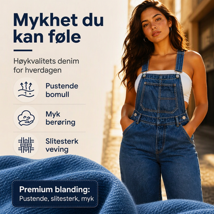 Bredbens overall i denim for kvinner med lommer