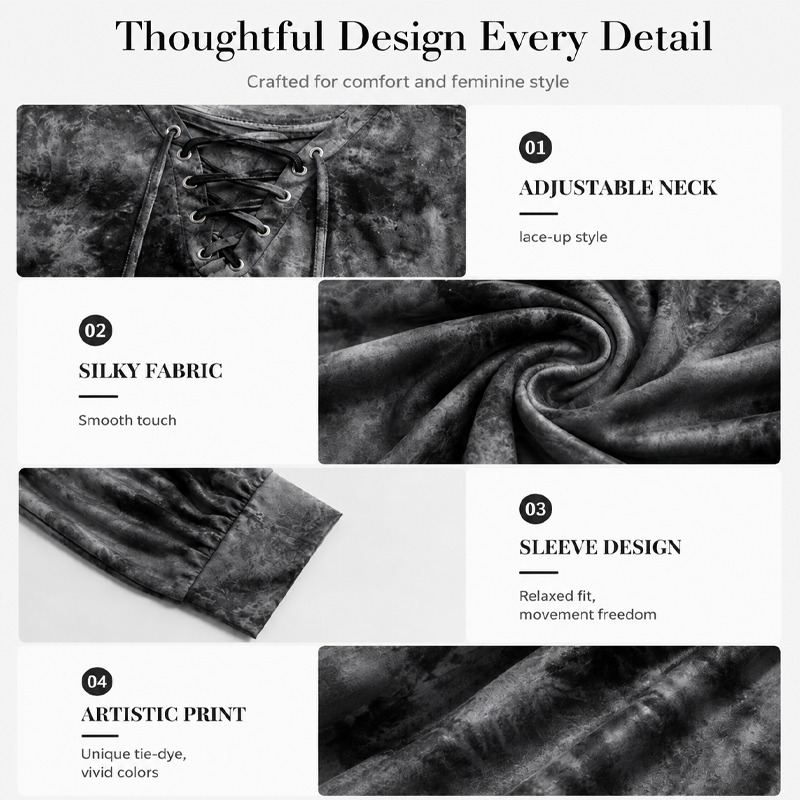✨👚 Trendy blondetopp for kvinner | V-hals, snøring og unikt tie-dye-mønster