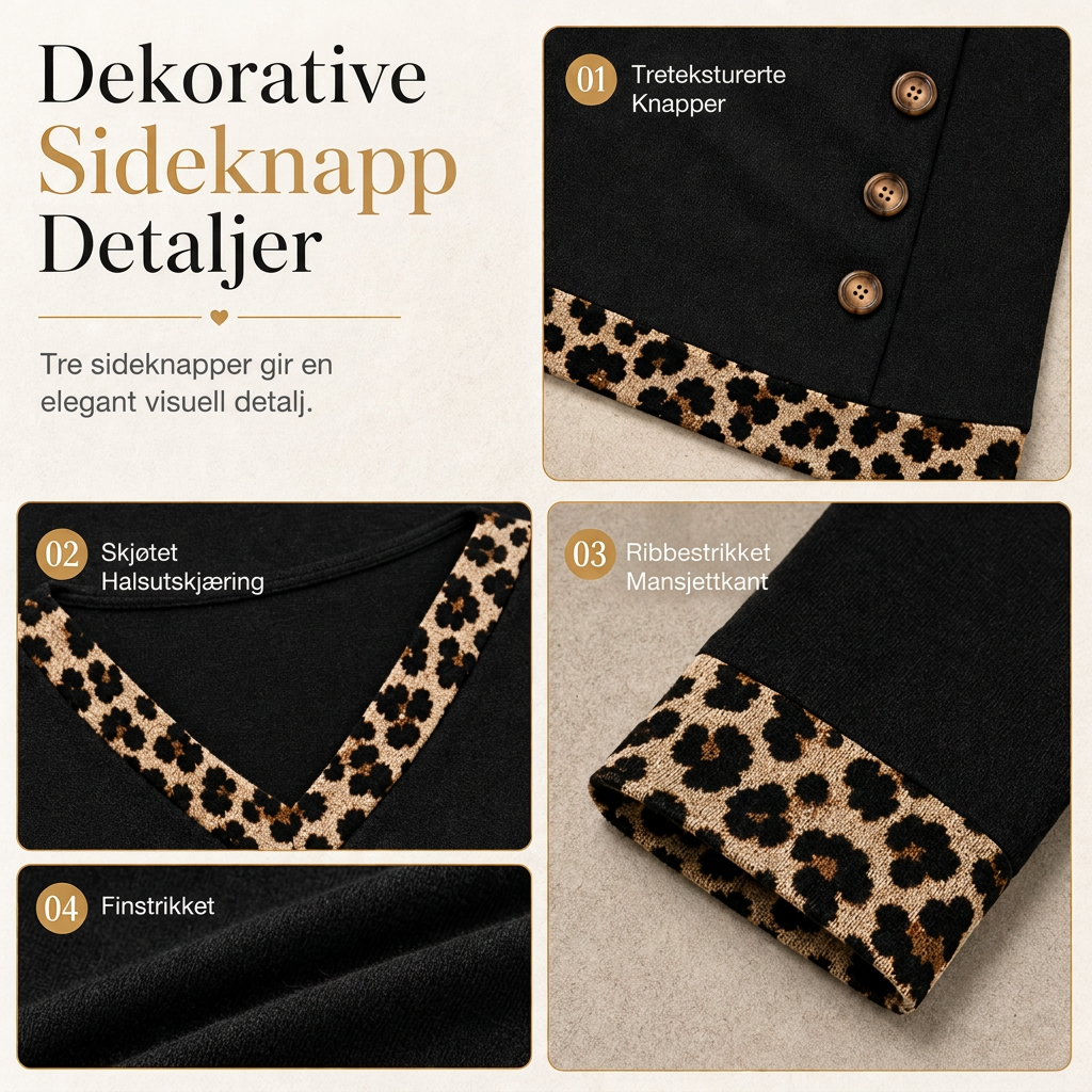 🔥50 % rabatt✨🍂 Strikketopp med V-hals og leopardmønster for damer | Myk strikk og dekorative knapper