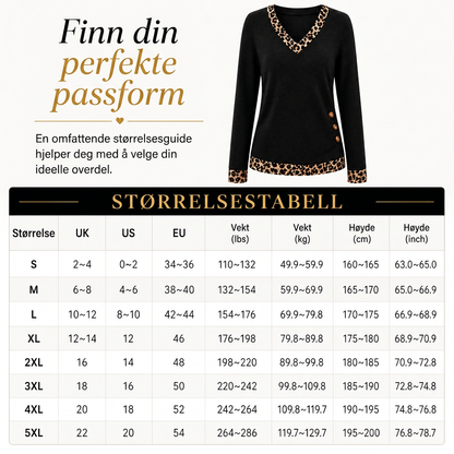 🔥50 % rabatt✨🍂 Strikketopp med V-hals og leopardmønster for damer | Myk strikk og dekorative knapper