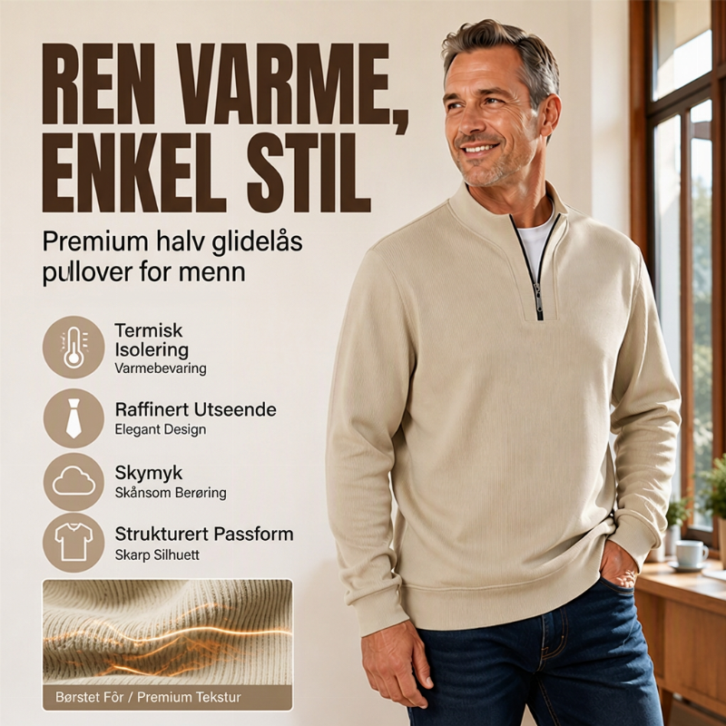 🔥 50% RABATT 🔥 Halvglidelås Ribbet Herresweatshirt med Varmt Fôr – Komfortabel & Stilren for Kalde Dager 🧥❄️