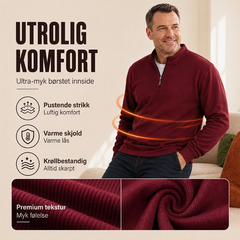 🔥 50% RABATT 🔥 Halvglidelås Ribbet Herresweatshirt med Varmt Fôr – Komfortabel & Stilren for Kalde Dager 🧥❄️