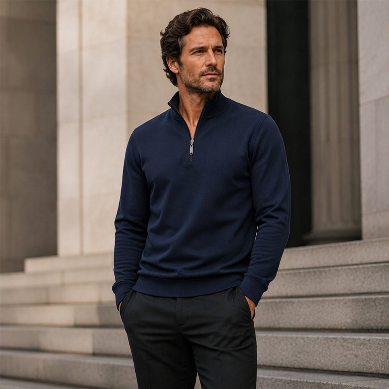 🔥 50% RABATT 🔥 Halvglidelås Ribbet Herresweatshirt med Varmt Fôr – Komfortabel & Stilren for Kalde Dager 🧥❄️
