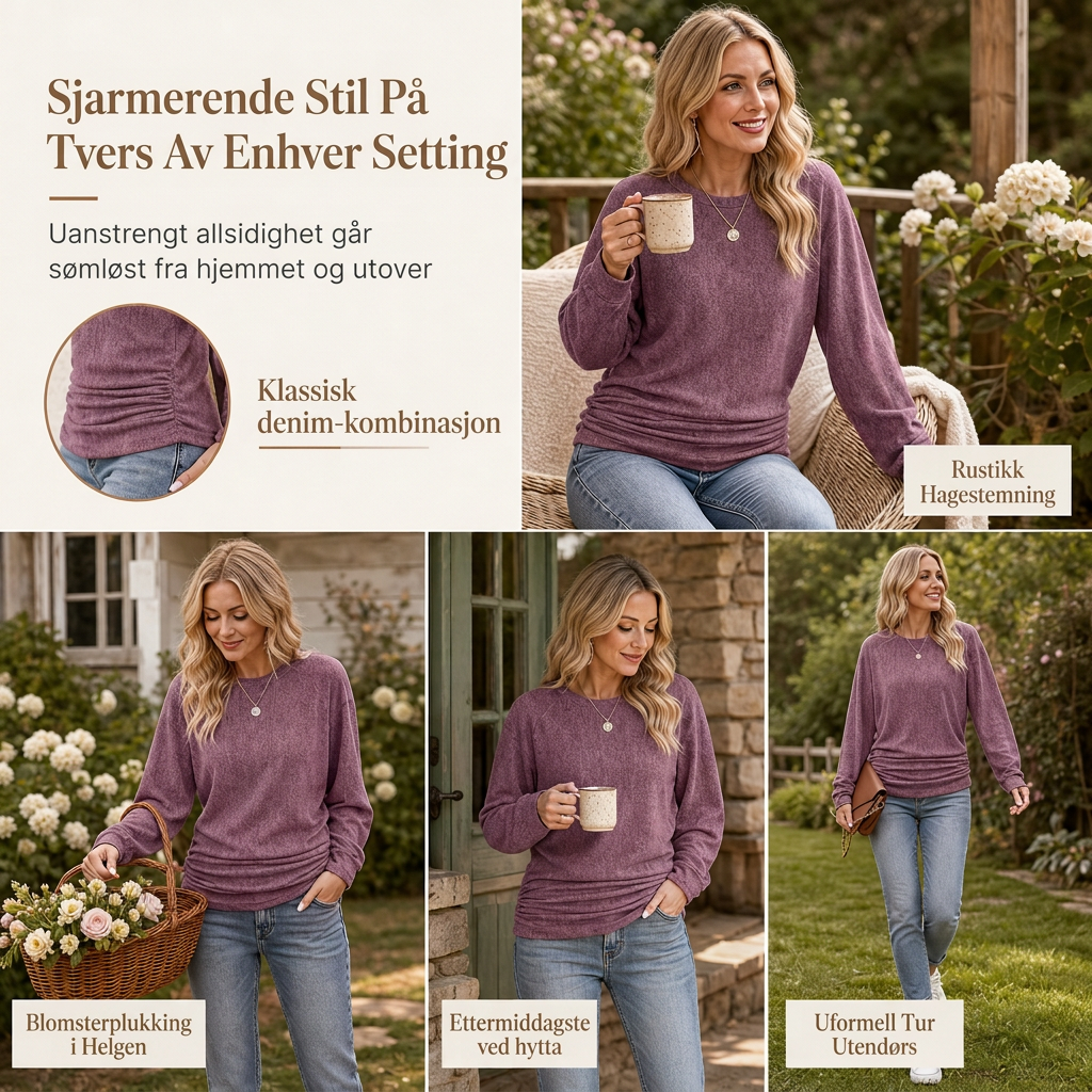 🔥50 % rabatt✨👚 Avslappet oversized-genser for kvinner | Rund hals, lange ermer og trendy rynkedetaljer