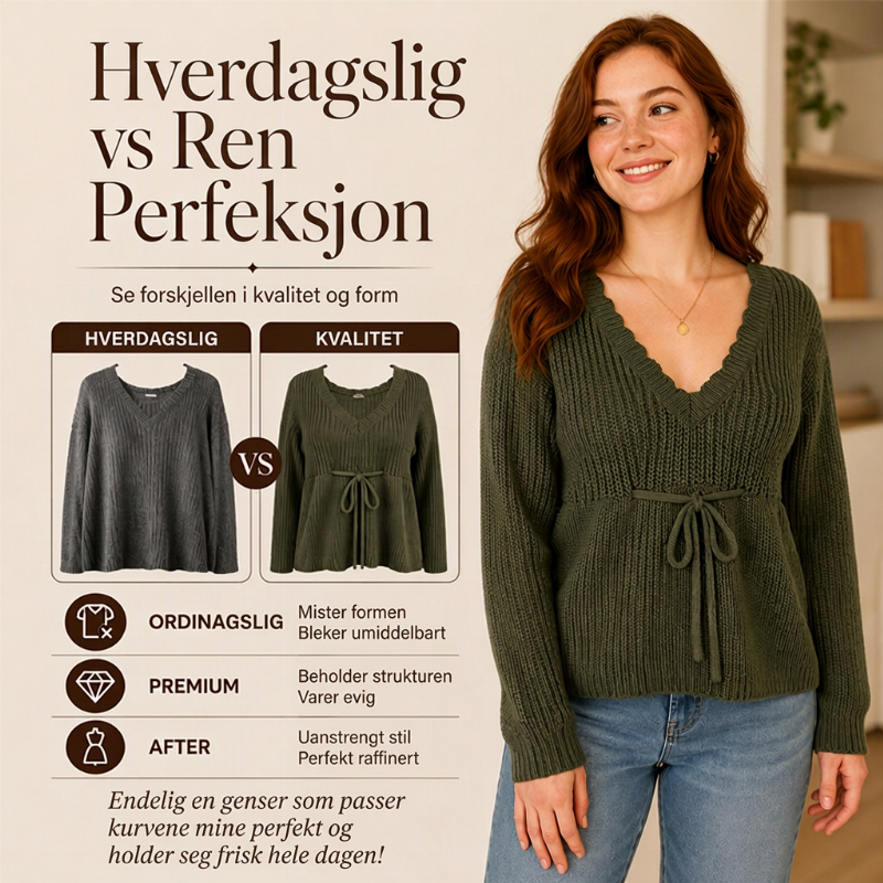 🔥50 % rabatt✨🧶 Sexy strikkegenser med V-utringning og snøring for kvinner | Myk strikk, feminin passform og justerbar snøring