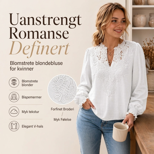 🔥50 % rabatt✨👚 Blondetopp med V-hals og lange ermer for damer | Myk blonde, feminin passform og elegant uttrykk