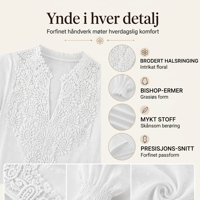 🔥50 % rabatt✨👚 Blondetopp med V-hals og lange ermer for damer | Myk blonde, feminin passform og elegant uttrykk
