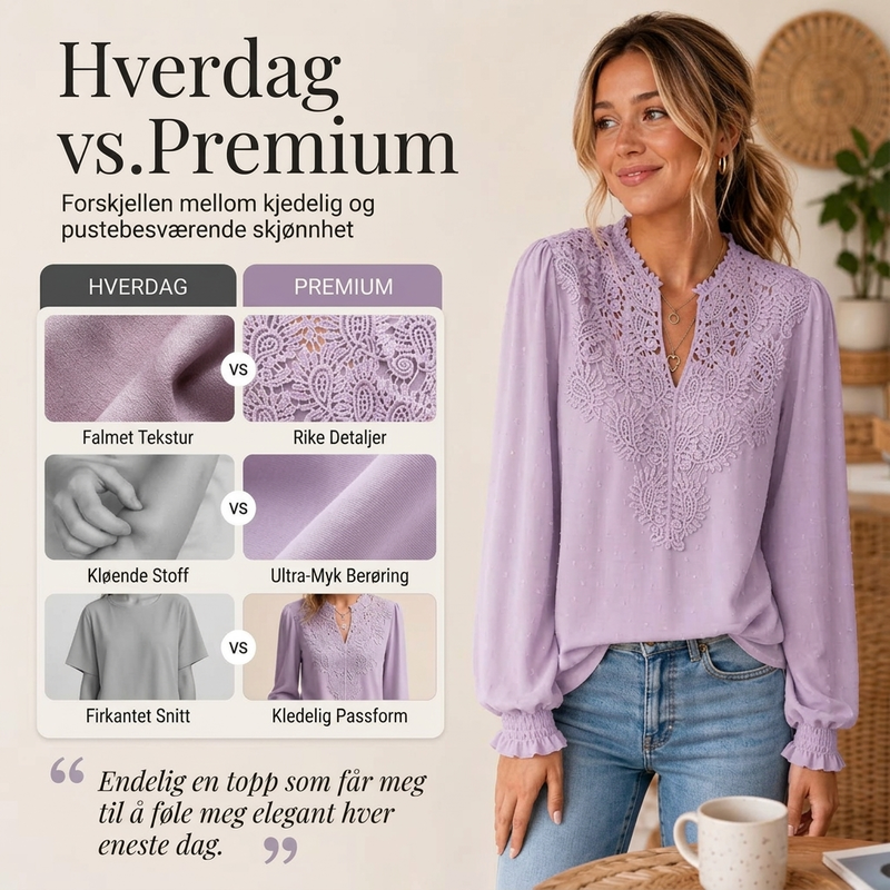 🔥50 % rabatt✨👚 Blondetopp med V-hals og lange ermer for damer | Myk blonde, feminin passform og elegant uttrykk