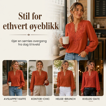 🔥50 % rabatt✨👚 Blondetopp med V-hals og lange ermer for damer | Myk blonde, feminin passform og elegant uttrykk