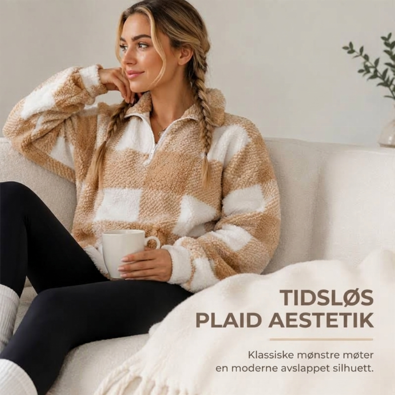 🔥50 % rabatt✨🧥 Rutete sherpa-jakke i patchwork-design for damer | Myk, varm og avslappet passform