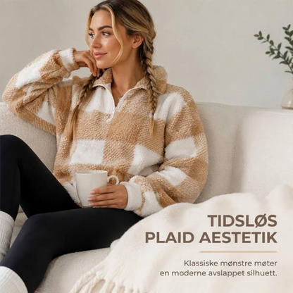 🔥50 % rabatt✨🧥 Rutete sherpa-jakke i patchwork-design for damer | Myk, varm og avslappet passform