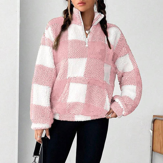 🔥50 % rabatt✨🧥 Rutete sherpa-jakke i patchwork-design for damer | Myk, varm og avslappet passform