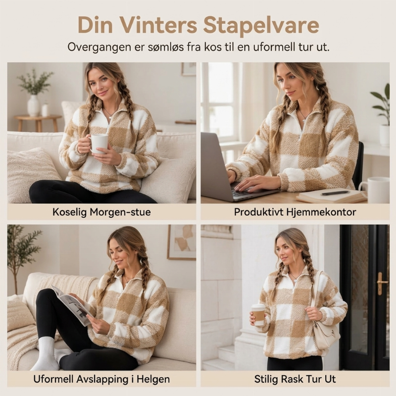 🔥50 % rabatt✨🧥 Rutete sherpa-jakke i patchwork-design for damer | Myk, varm og avslappet passform