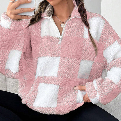 🔥50 % rabatt✨🧥 Rutete sherpa-jakke i patchwork-design for damer | Myk, varm og avslappet passform