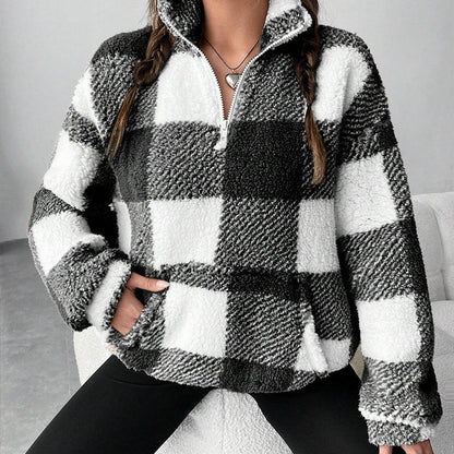 🔥50 % rabatt✨🧥 Rutete sherpa-jakke i patchwork-design for damer | Myk, varm og avslappet passform