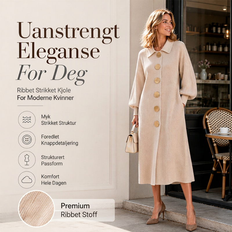 🔥50 % rabatt✨👗 Maxikjole i ribbestrikk med ballongermer for damer | Myk strikk og feminin passform til høsten