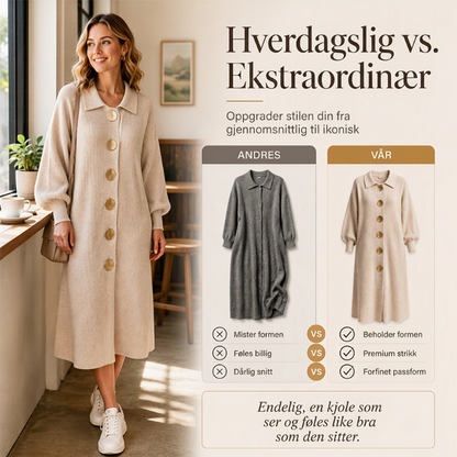 🔥50 % rabatt✨👗 Maxikjole i ribbestrikk med ballongermer for damer | Myk strikk og feminin passform til høsten