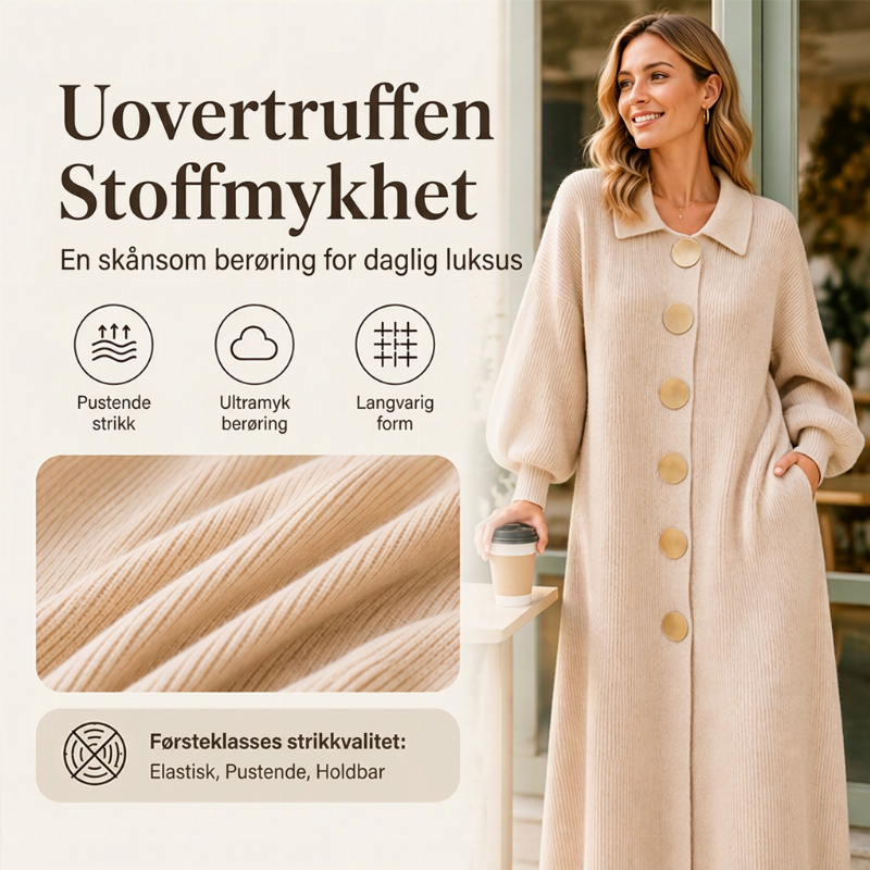 🔥50 % rabatt✨👗 Maxikjole i ribbestrikk med ballongermer for damer | Myk strikk og feminin passform til høsten