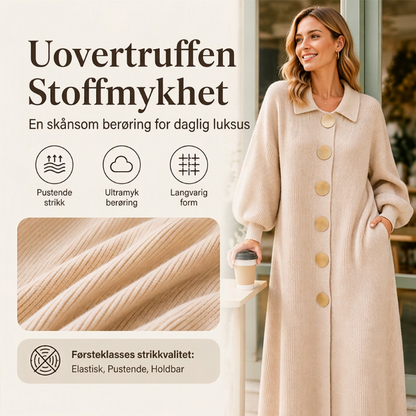 🔥50 % rabatt✨👗 Maxikjole i ribbestrikk med ballongermer for damer | Myk strikk og feminin passform til høsten